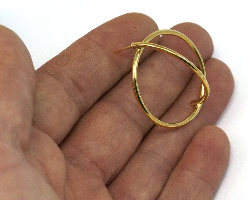 1 pair Earring Stud posts half wire sphere 35mm Gold plated brass 2152