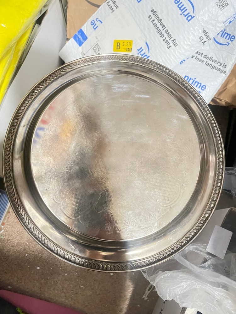 Vintage Round Silver Plated Serving Tray ~ 12"(3J)