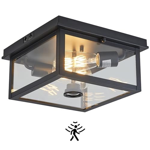 Adjustable Motion Sensor Ceiling Light Fixture 11Inch Square Textured Black