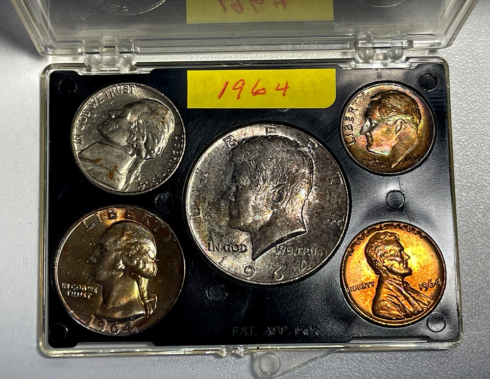 1964 Uncirculated Rainbow Toned SILVER Mint Set-Amazing Toning!