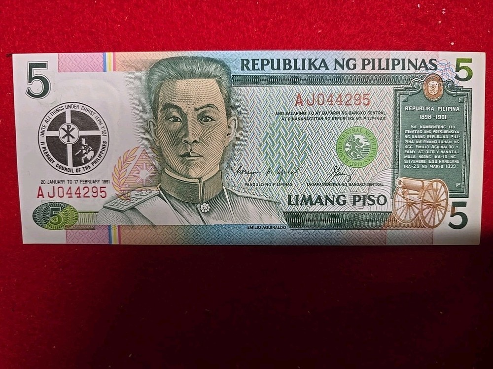 1991 Philipinas 5 Limang Piso. Unc.