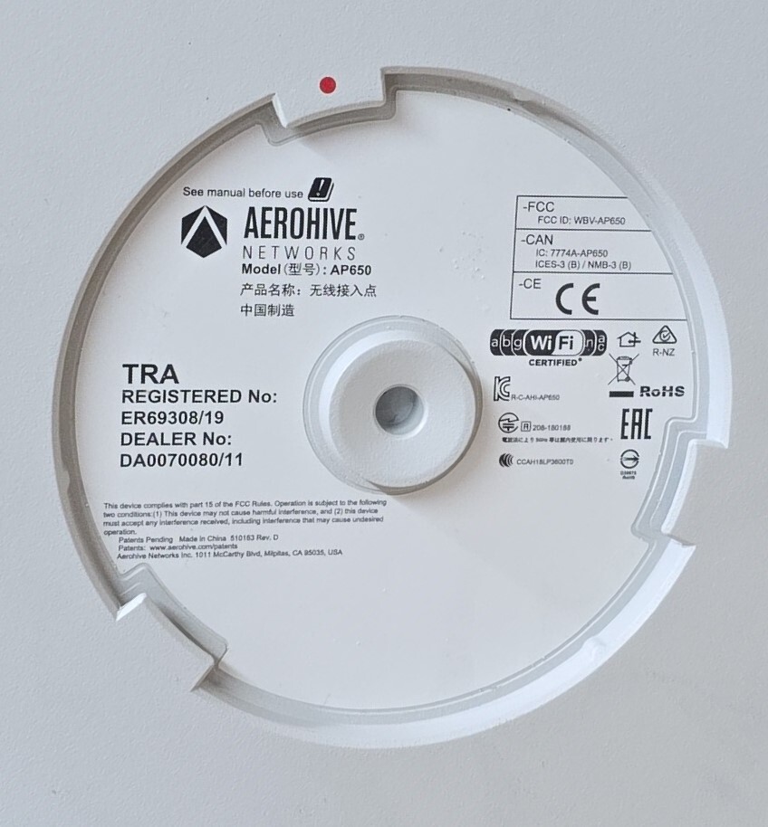 AEROHIVE AP650 Wireless Access Point In great condition. Includes Brackets