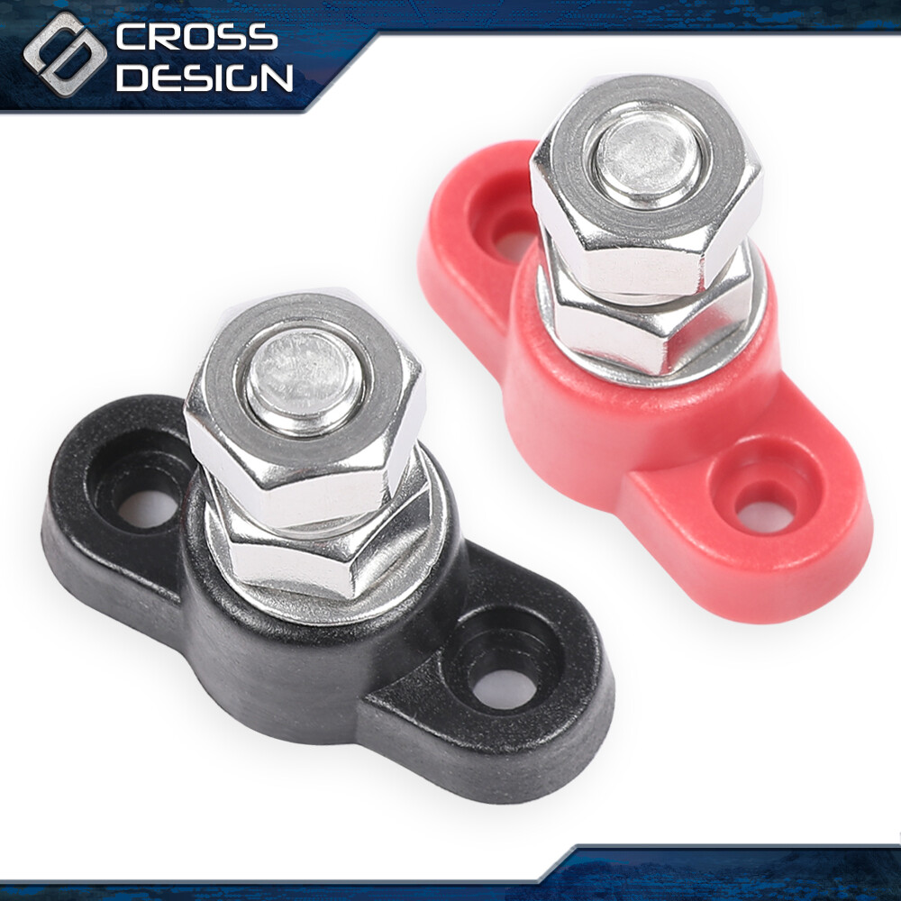 Stainless Junction Block Power Post Set Insulated Terminal Stud 3/8" Red & Black