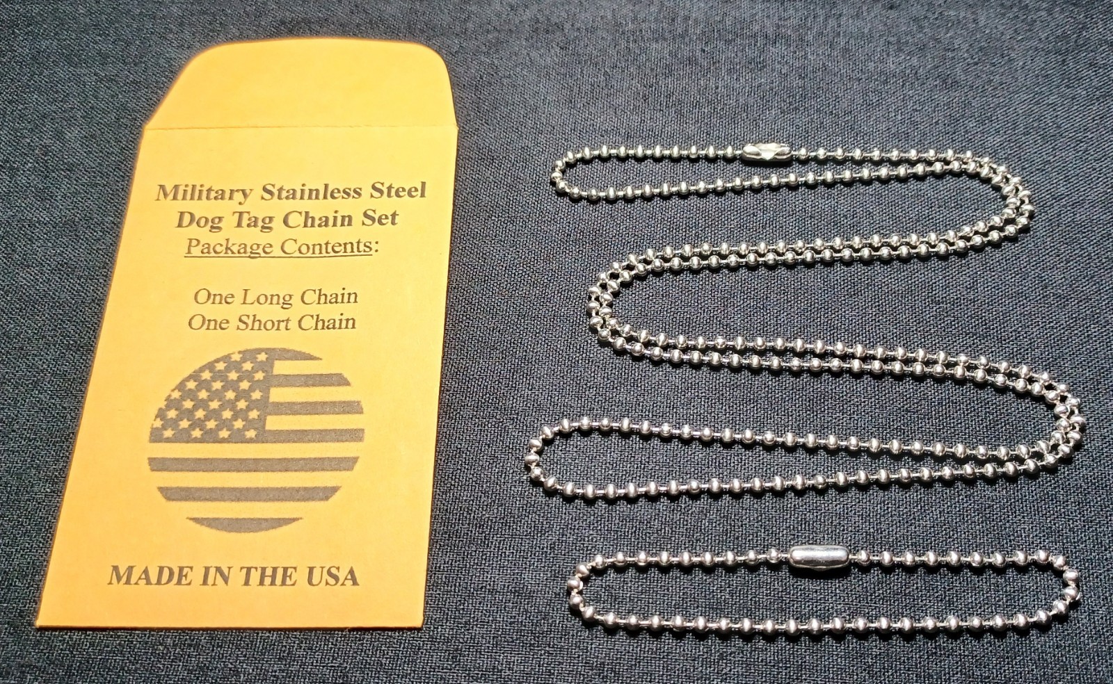 27.5" & 6" Stainless Steel Military Ball Bead USAMade Dog Tag Chain Necklace Set