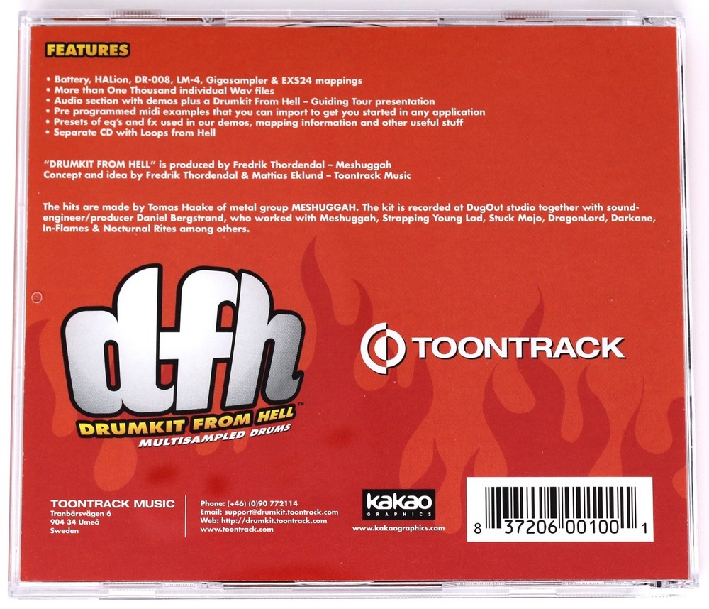Toontrack Drumkit From Hell EXS24 Gigasampler Halion Sound Library/Sampling 2 CD