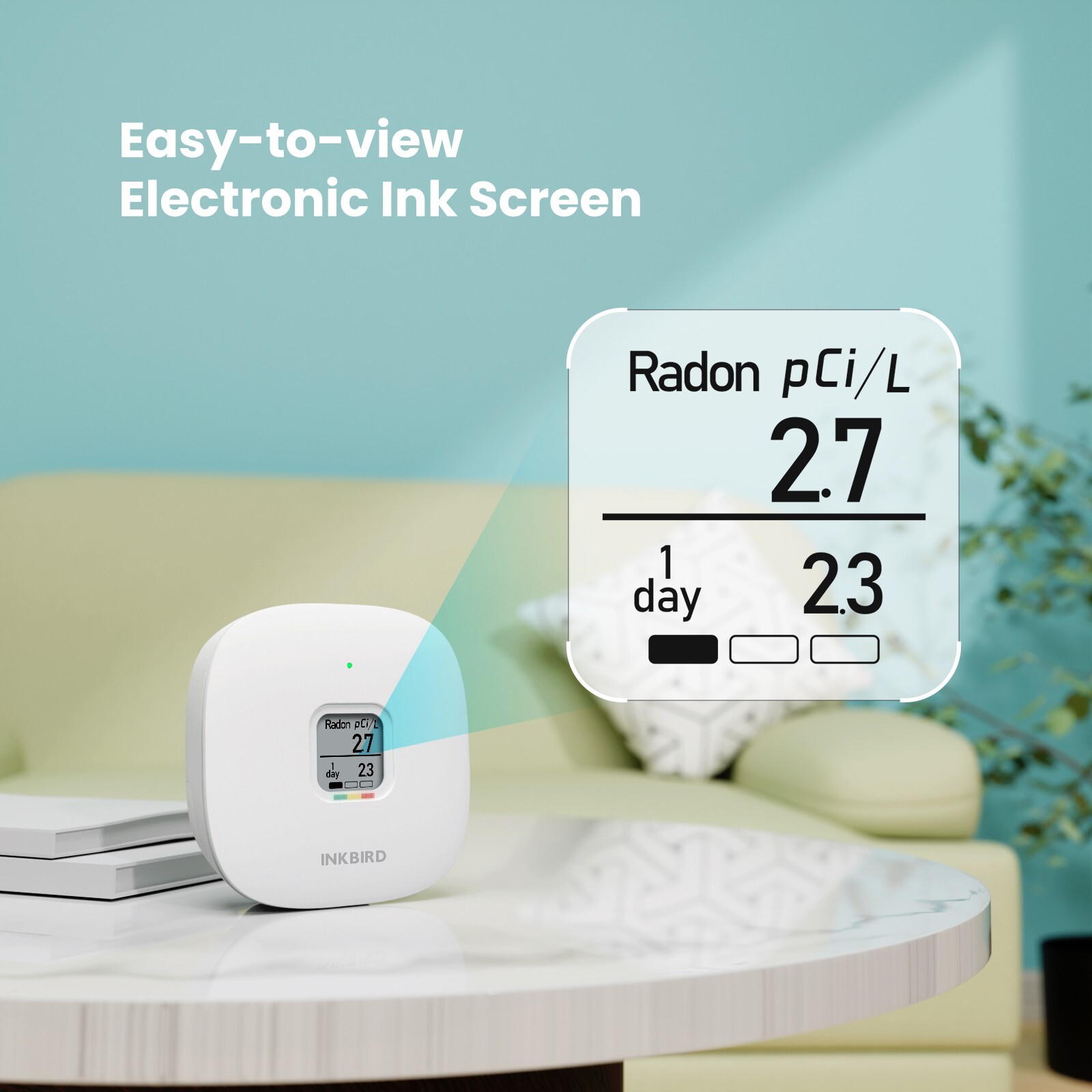 Smart Home Radon Detector Gas Meter Long/Short-term Monitoring Radon Level Test