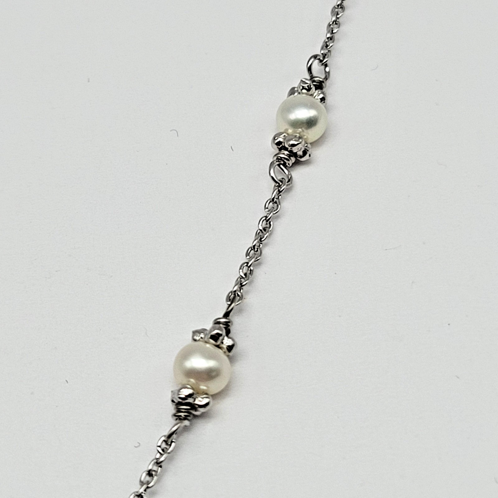 Sterling Silver Cultured Freshwater Pearl Station Pendant Necklace ~ 15" - 18"