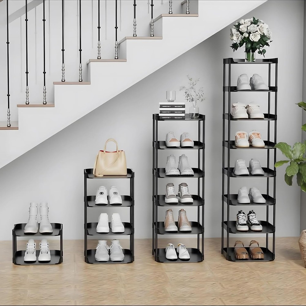 6 Tier Vertical Narrow Shoe Rack, Stackable Tall Skinny Shoerack, Compact Single