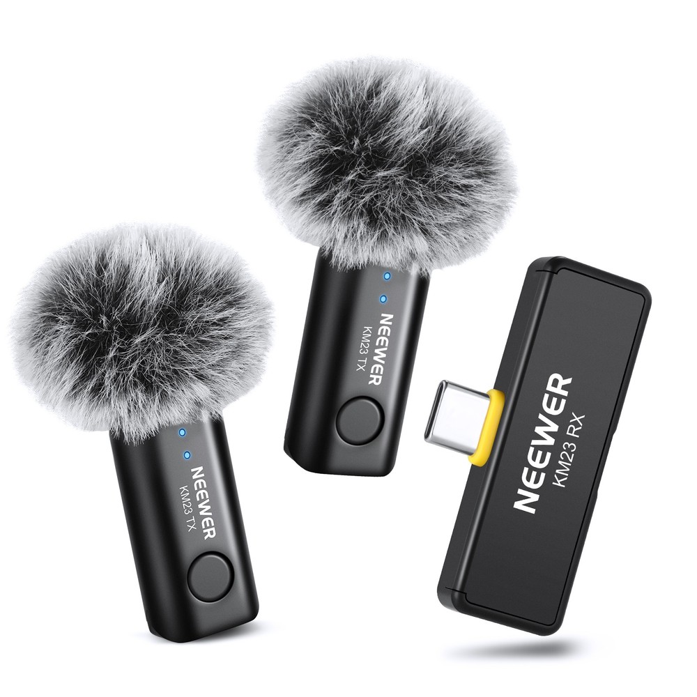 NEEWER KM23D Wireless Lav Mic for iPhone/Android/PC, 40m Range, 1RX+2TX