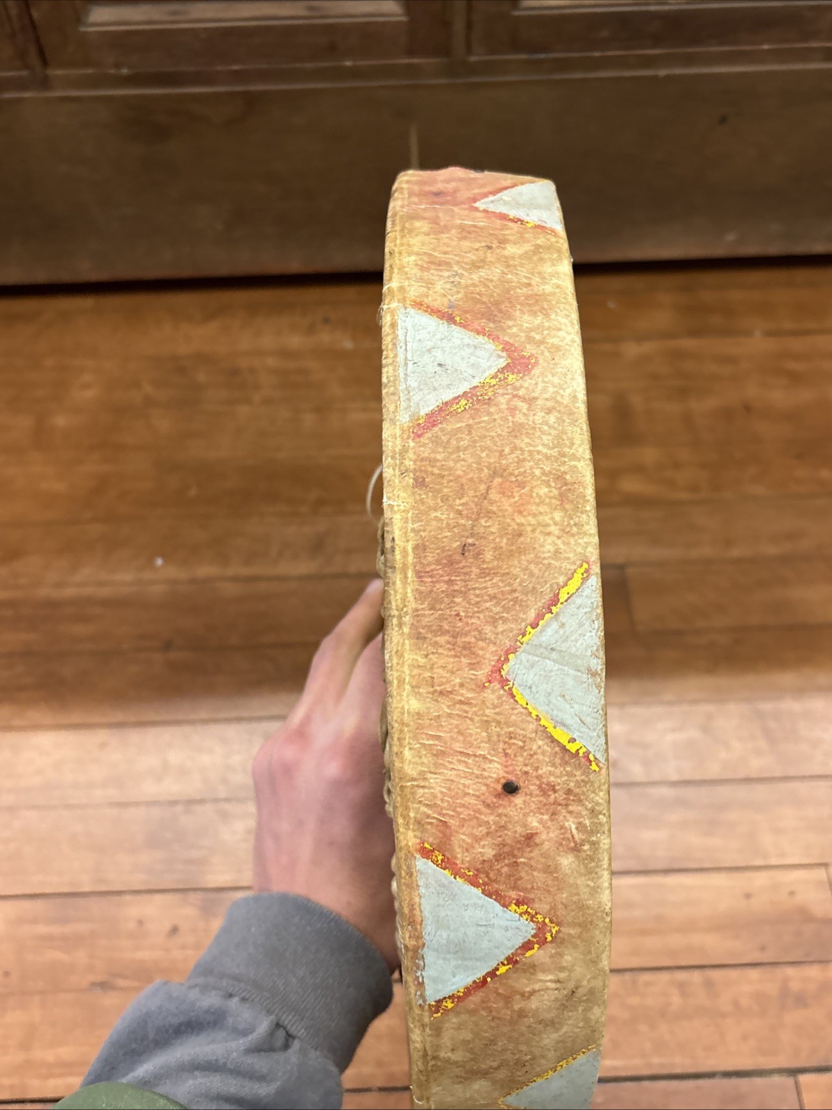 Antique Native American Plains Painted Drum Pictorial Morning Star Painted Drum