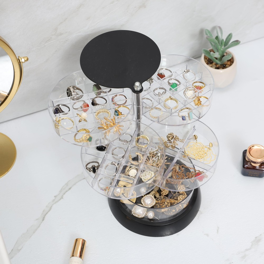 360 Degree Rotating Jewelry Box Compact Cylinder,5-layer