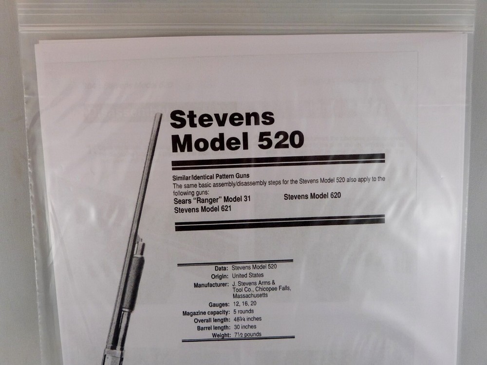 STEVENS MODEL 520 SHOTGUN BREAK DOWN INSTRUCTION KIT