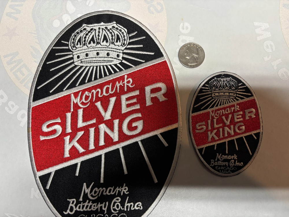MONARK SILVER KING HEADBADGE EMBROIDERED PATCH SET (2 PIECE LOT) LARGE/SMALL