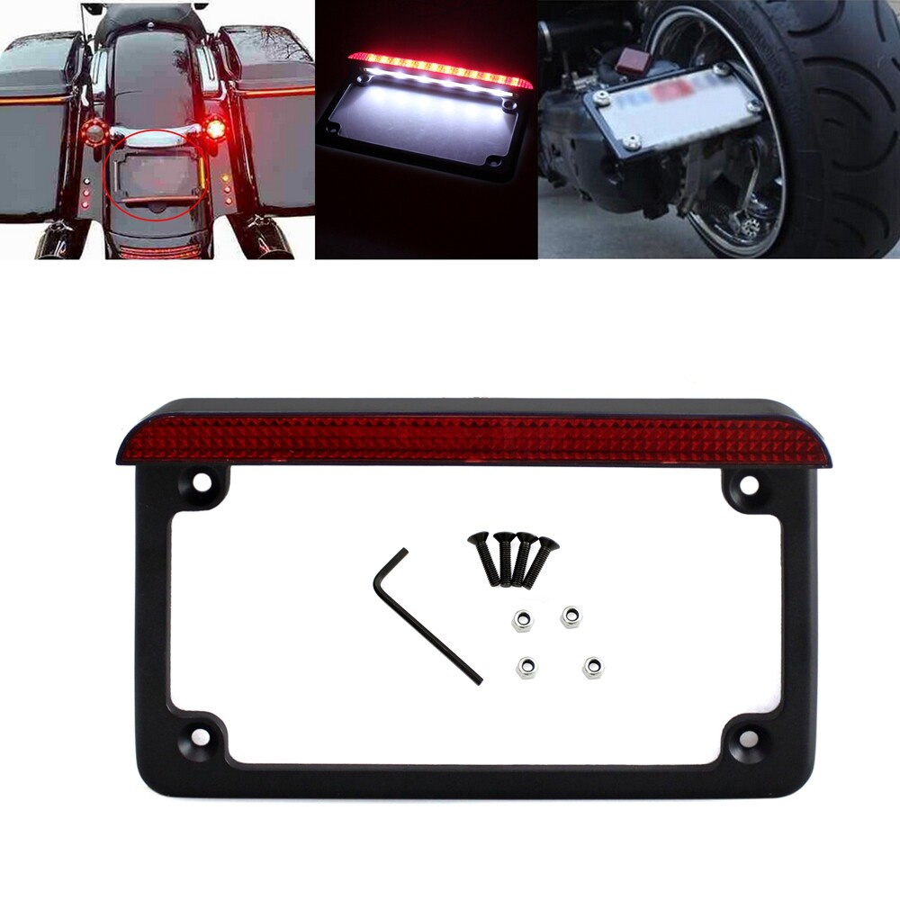 Black Universal Motorcycle License Plate Holder LED Tail Light Bracket Frame NEW