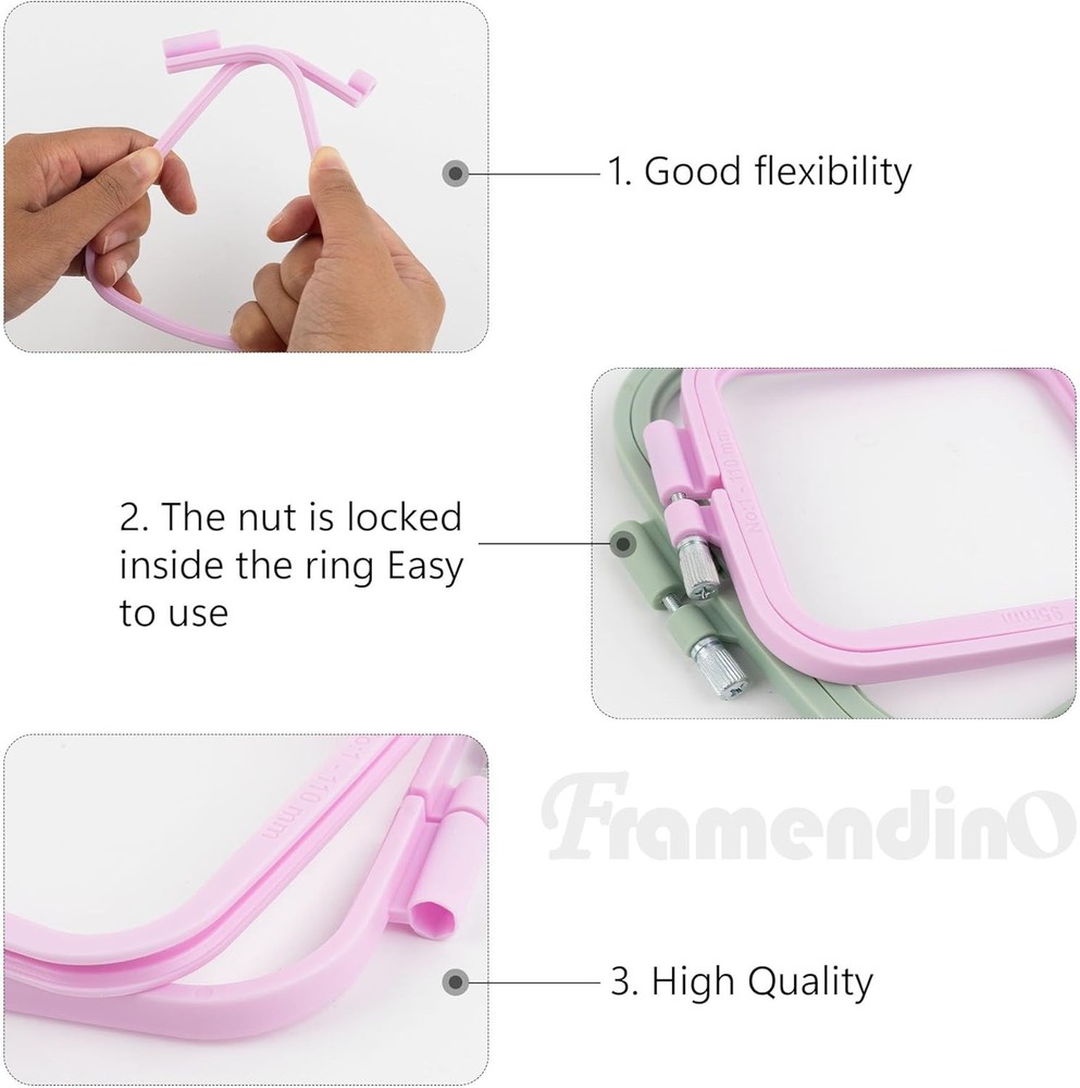 , 4 Pack Size Square Embroidery Hoops Plastic Cross Stitch Reusable Frames Ri...