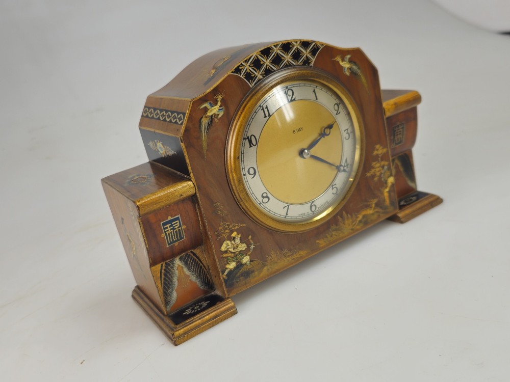 Fine Smiths Chinoiserie Lacquered Mantel Clock