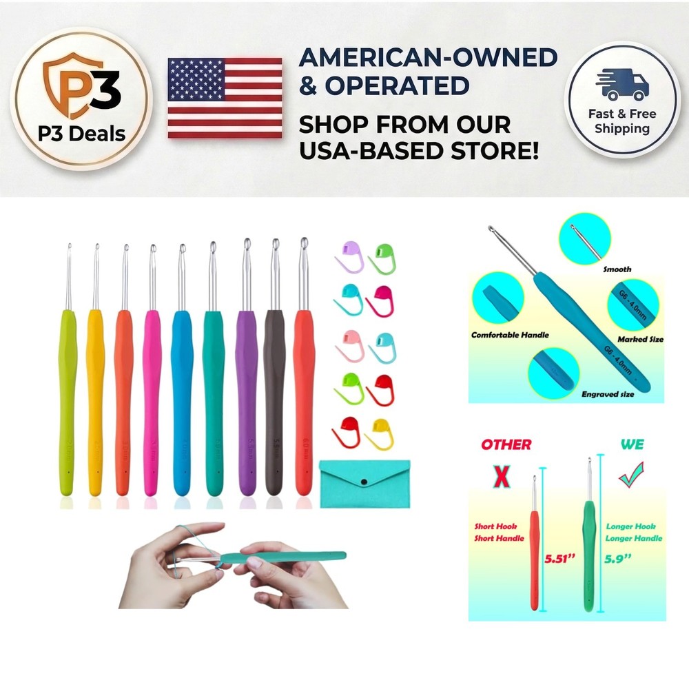 Multicolor 9-Piece Crochet Hook Set with Storage Case – Comfortable and Portable