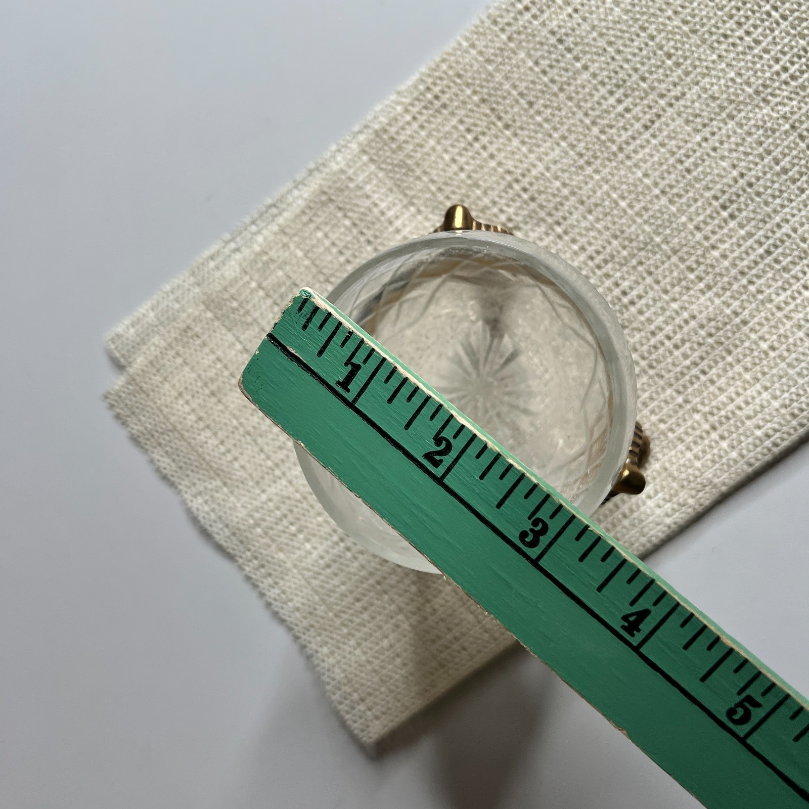 Vintage Brass Footed Cut Glass Bowl Crystal Open Salt Cellar Trinket Dish