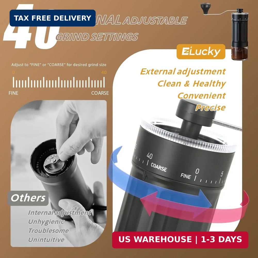 Portable Manual Coffee Grinder, 40 External Adjustable Settings, Conical Ceramic