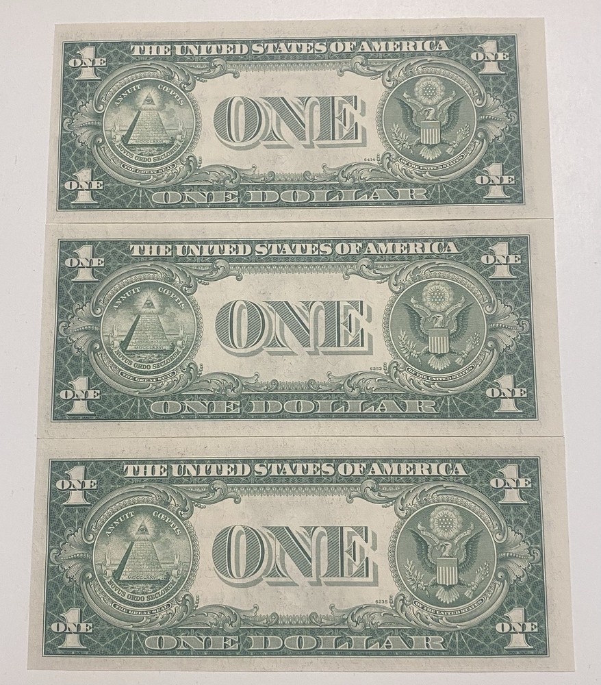 3 consecutive Error 1935C Miscut/Misaligned $1 Silver Certificate UNC！RARE！！