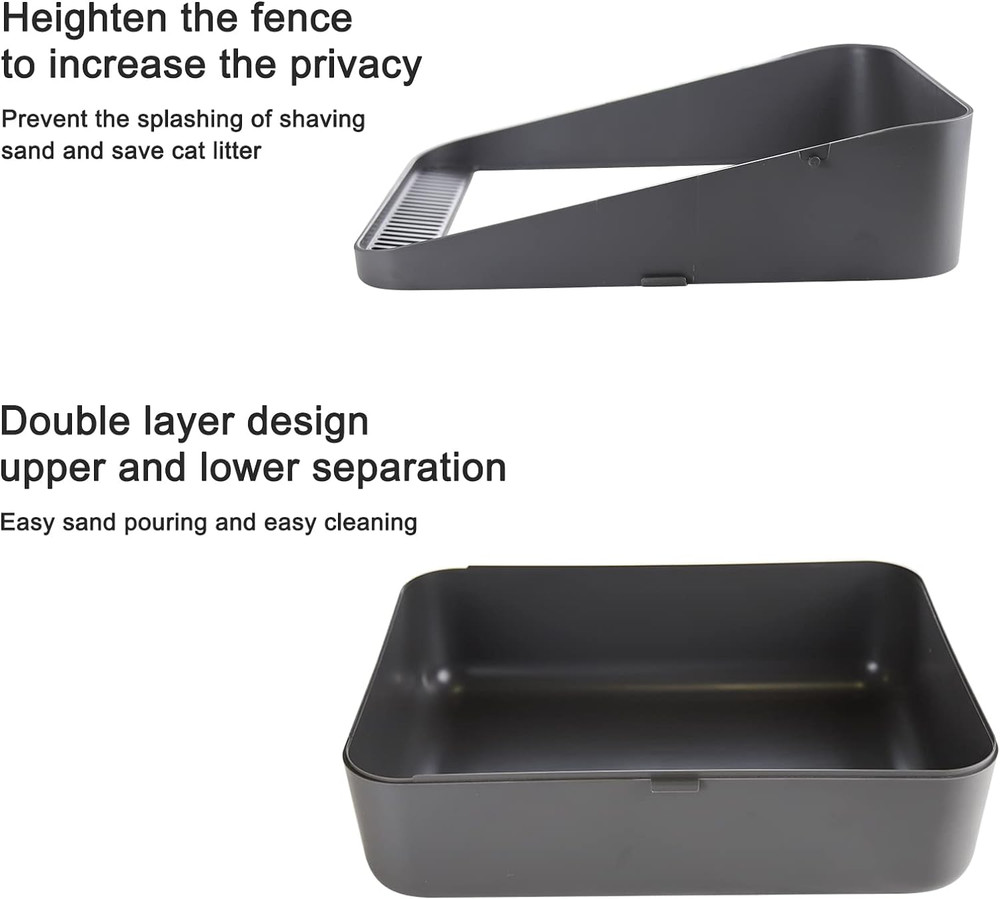 Cats Litter Box Low: Open Sifting Design -Tracking Space Saving - Grey Small Lit