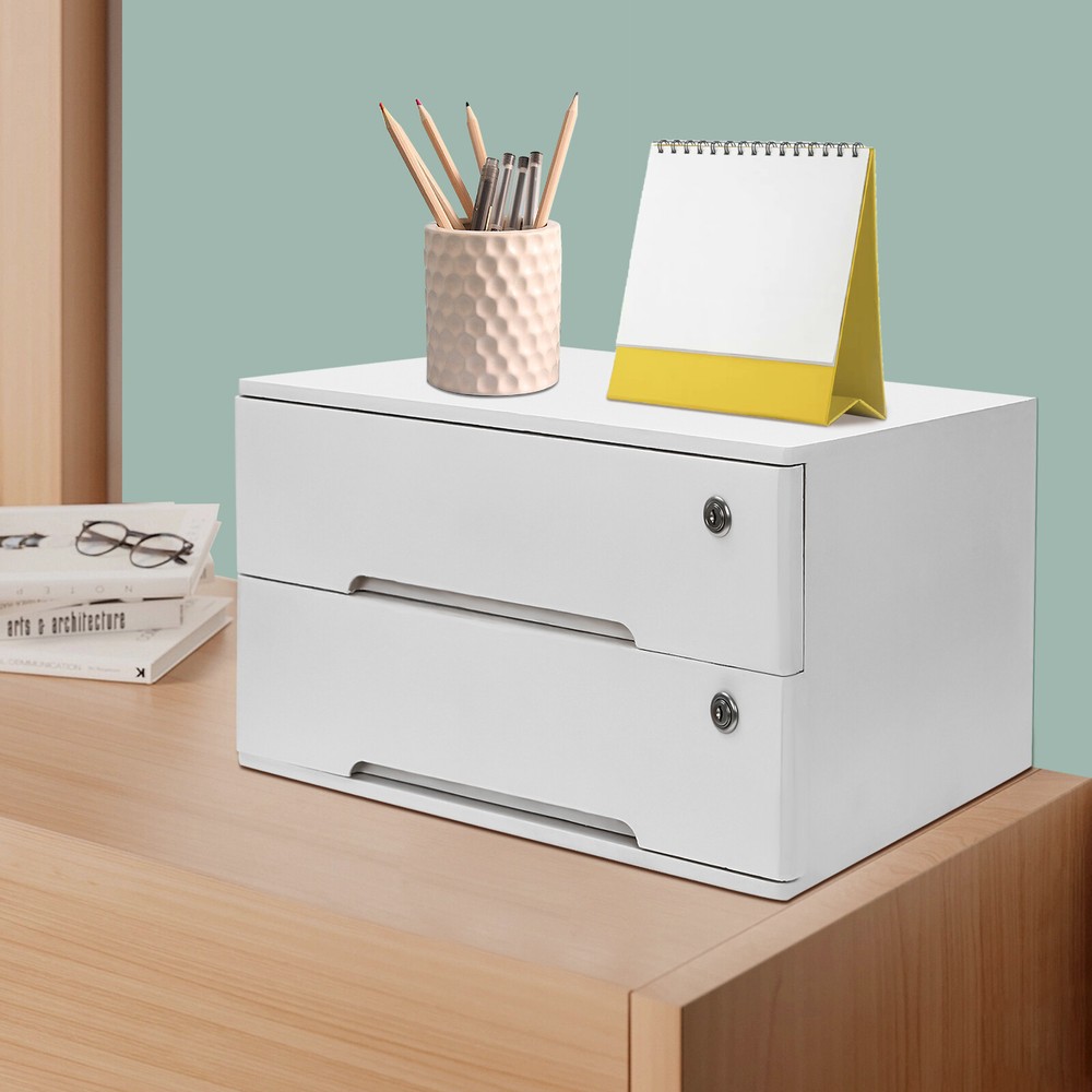 Compact Wooden 2-Drawer Desk Organizer Cabinet - Lockable Storage Solution