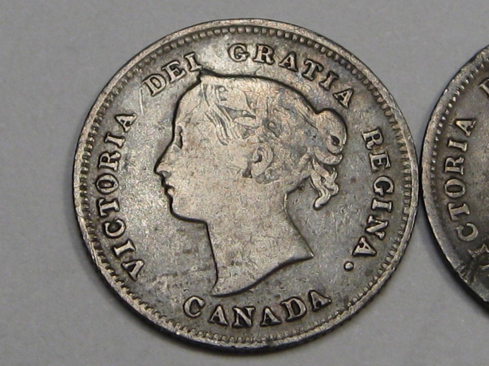 2 Young Head Victoria Five Cent 5¢ CANADA 1896 & 1899. #23
