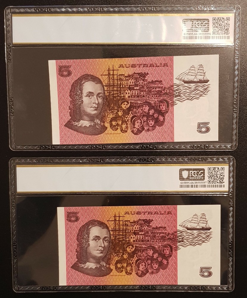 1983 Johnston/Stone $5 Five Dollar Notes Pair Consecutive Numbers PCGS66 R208