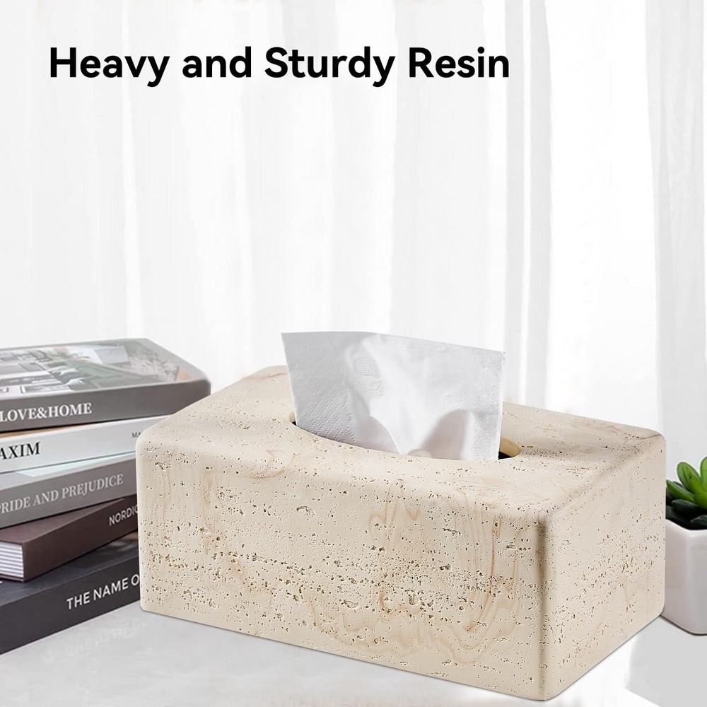 Natural Travertine Texture Resin Rectangular Tissue Box Cover, Standard Size