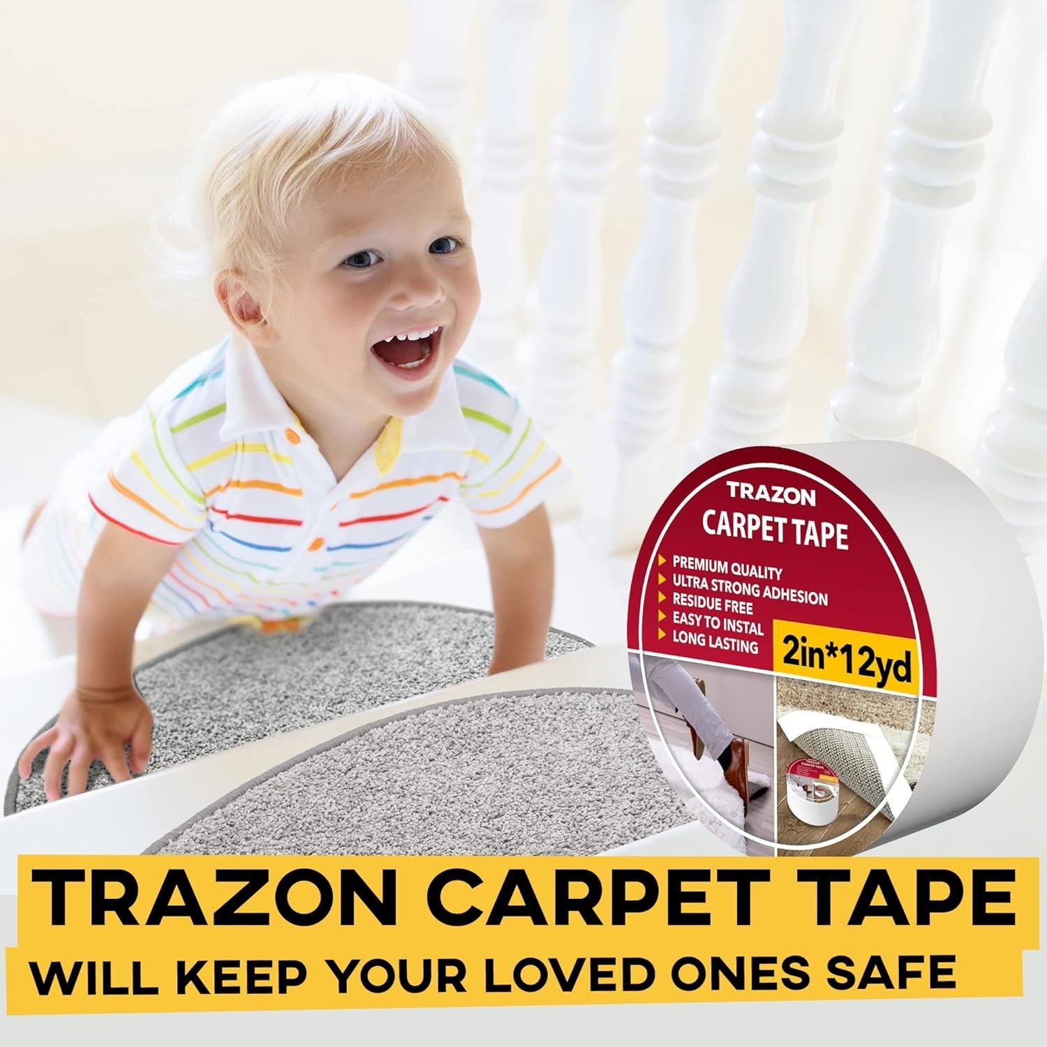 Carpet Tape Double Sided - Rug Tape Grippers for Hardwood Floors and Area Rugs