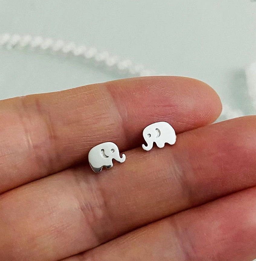 S925 Sterling Silver Tiny Cute Elephant Stud Earrings