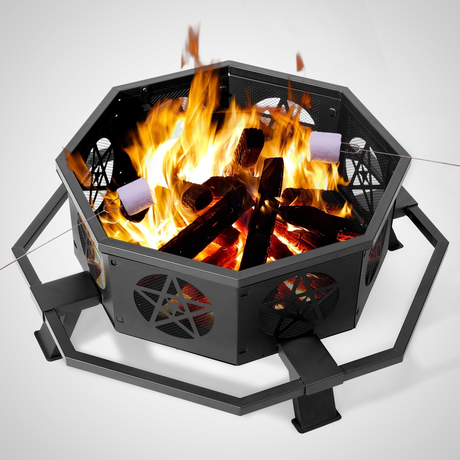Large Heavy Duty 43" Octagonal Outdoor Wood Burning Fire Pit, Star Ventilation
