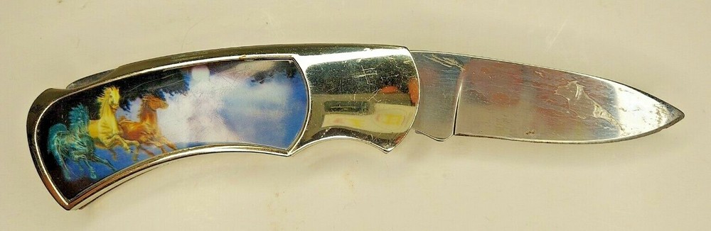 Native Spirit Horses Handle Folding Knife 4" (when closed)