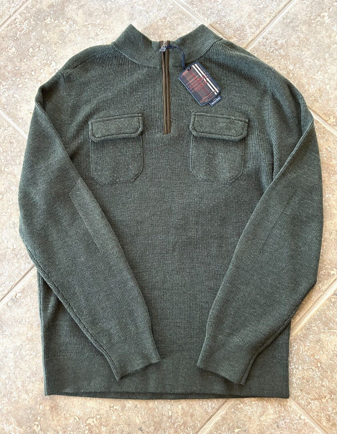 Hart Schaffner Marx 1/4 Zip Sweater Men's L Merino Wool Olive w/Pockets $198 NWT