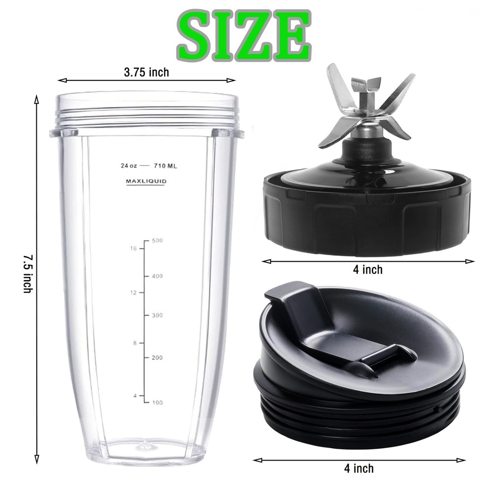 Ninja Blender Replacement Cups and 7-Fin Blade Compatible with Multiple Models