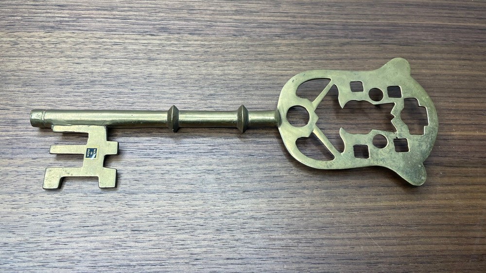 Vintage Solid Brass Large "Medieval" Decorative Skeleton Key 9" Goth Decor?