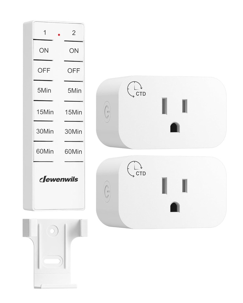 2 Pack Remote Control Outlet Timer, 15A, Wireless Countdown Switch for Lamps