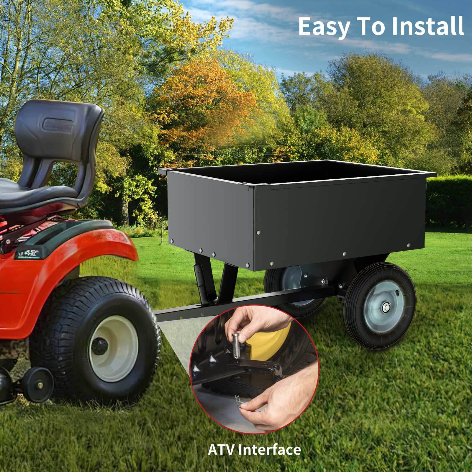 Dump Cart Tow Behind Lawn 350LB Steel Black for Lawn Tractor & ATV UTV W/ Wheels