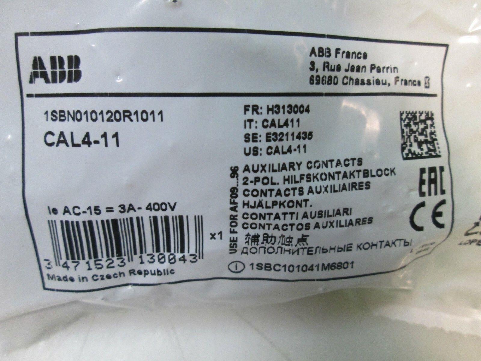 New ABB CAL4-11 Auxiliary Contact Block 1SBN010120R1011 Free Shipping