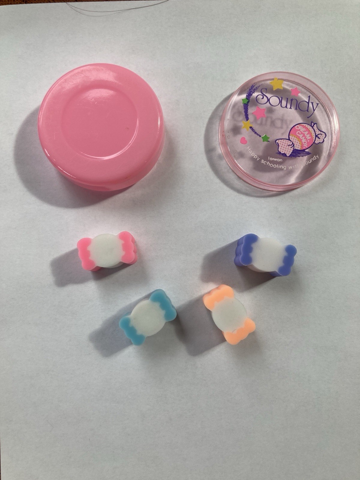 Vintage Soundy Cream Candy Erasers Made in Taiwan Happy Schooling with Soundy