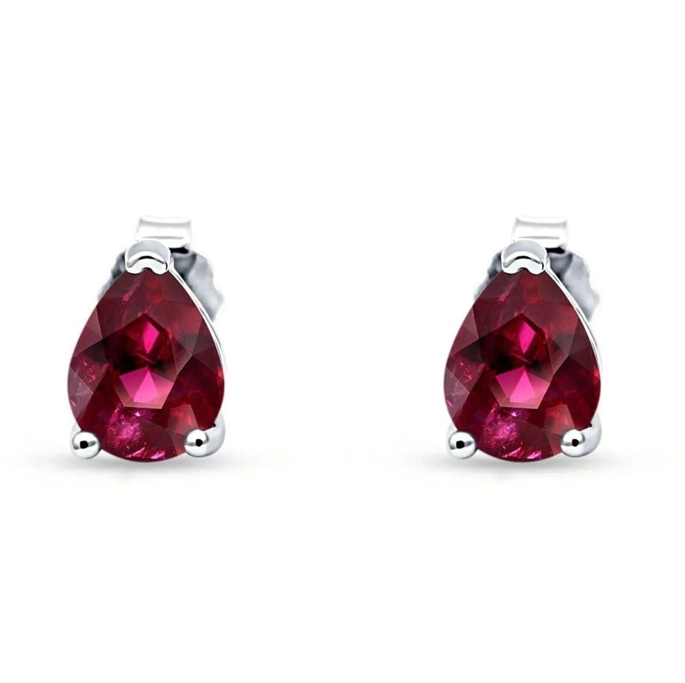 2 ct. Ruby Pear Shape Basket Stud Earrings Solid Sterling Silver