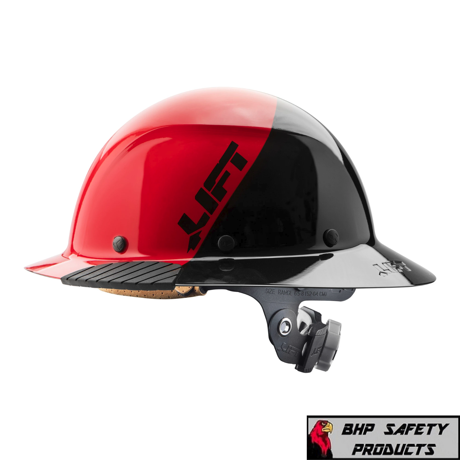LIFT Safety DAX FIFTY/50 RED & BLACK Full Brim Hard Hat with Ratchet Suspension