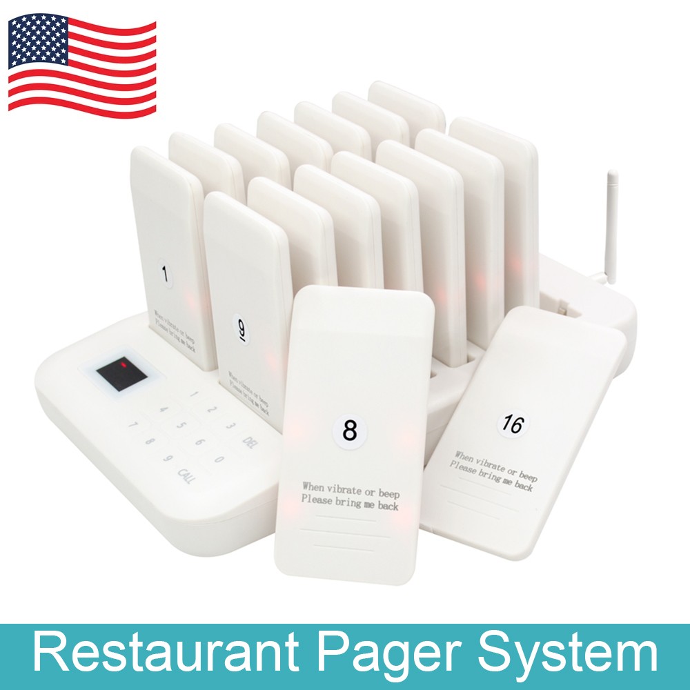 Wireless Restaurant Paging System 16 Coaster Pager Service Waiter Call Buzzer