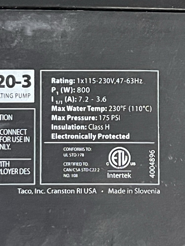 Taco VR20-3 Circulator Pump