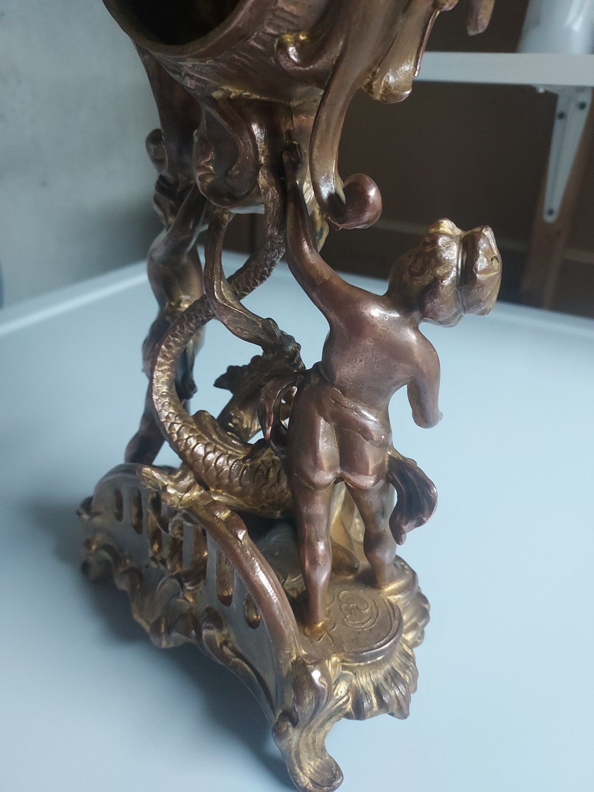 Antique Art Nouveau 15" Gilt Clock With New Battery Powered Quartz Insert NICE!