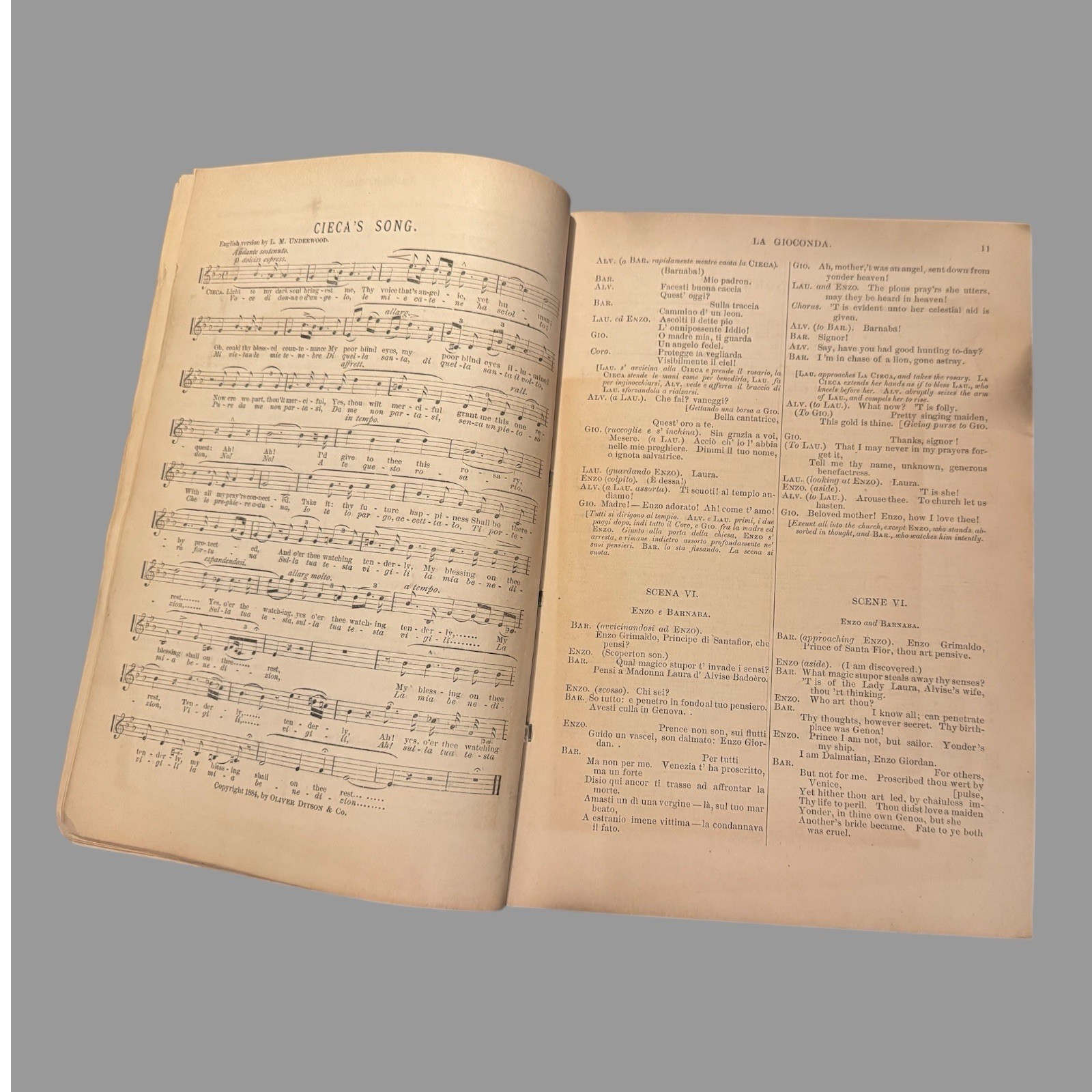 1884 Boston Opera Advertising Playbill Program La Gioconda by Gorrio, Ponchielli