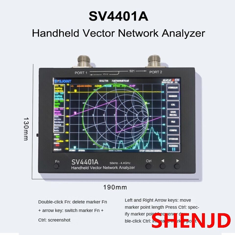 SV4401A 50KHz-4.4GHz VNA Vector Network Analyzer 100DB Dynamic 7 Inch Touch LCD