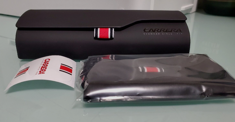 CARRERA EYEWEAR CLAMSHELL MEDIUM SUNGLASSES BLACK HARD CASE+ CLEANING CLOTH
