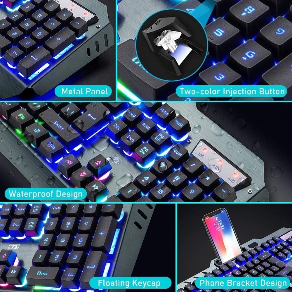 Wireless Membrane Gaming Keyboard and Mouse Combo Rainbow LED Backlit 2400 DPI