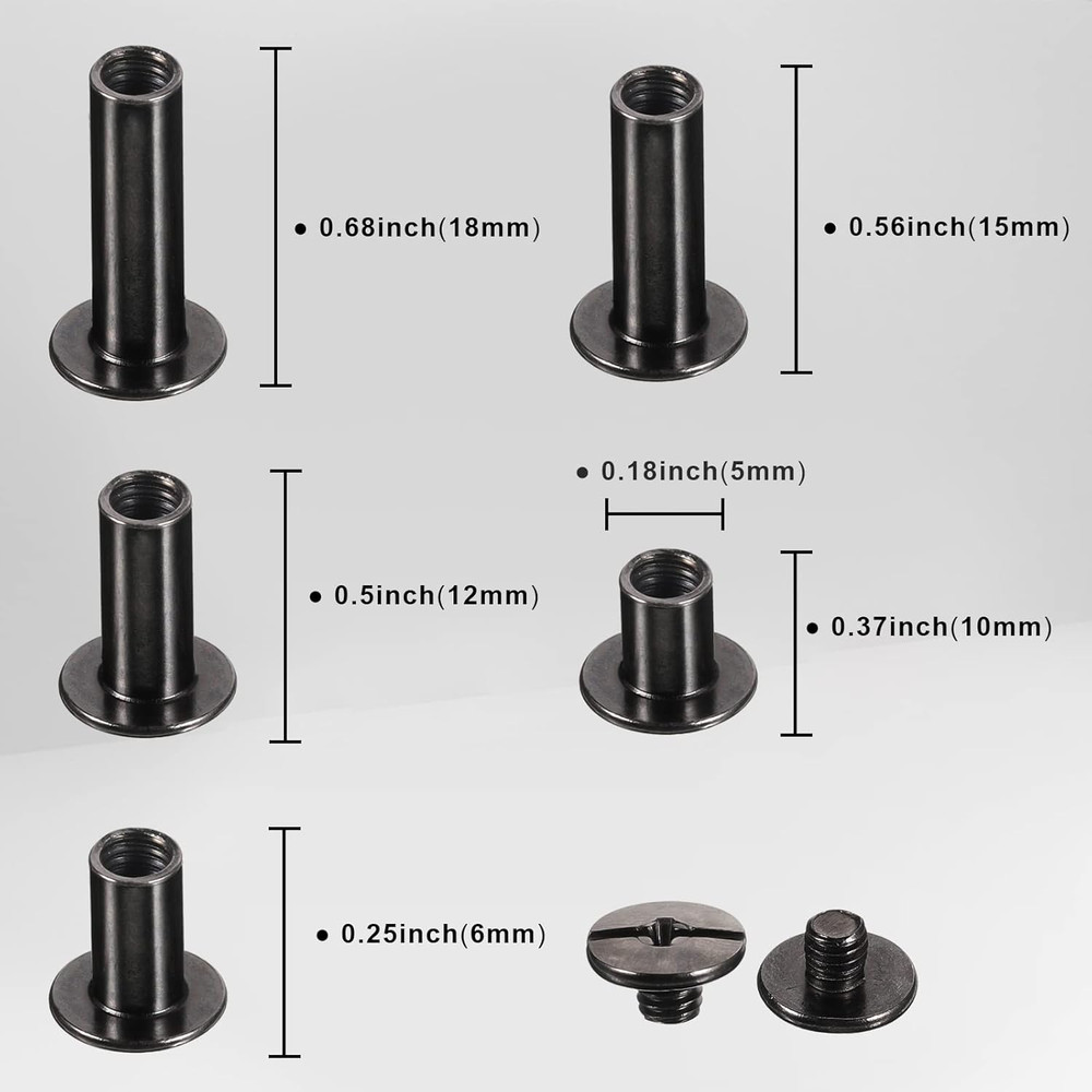 80 Sets Chicago Screw Leather Rivets Assorted Kit Chicago Binding Screws 5 Sizes
